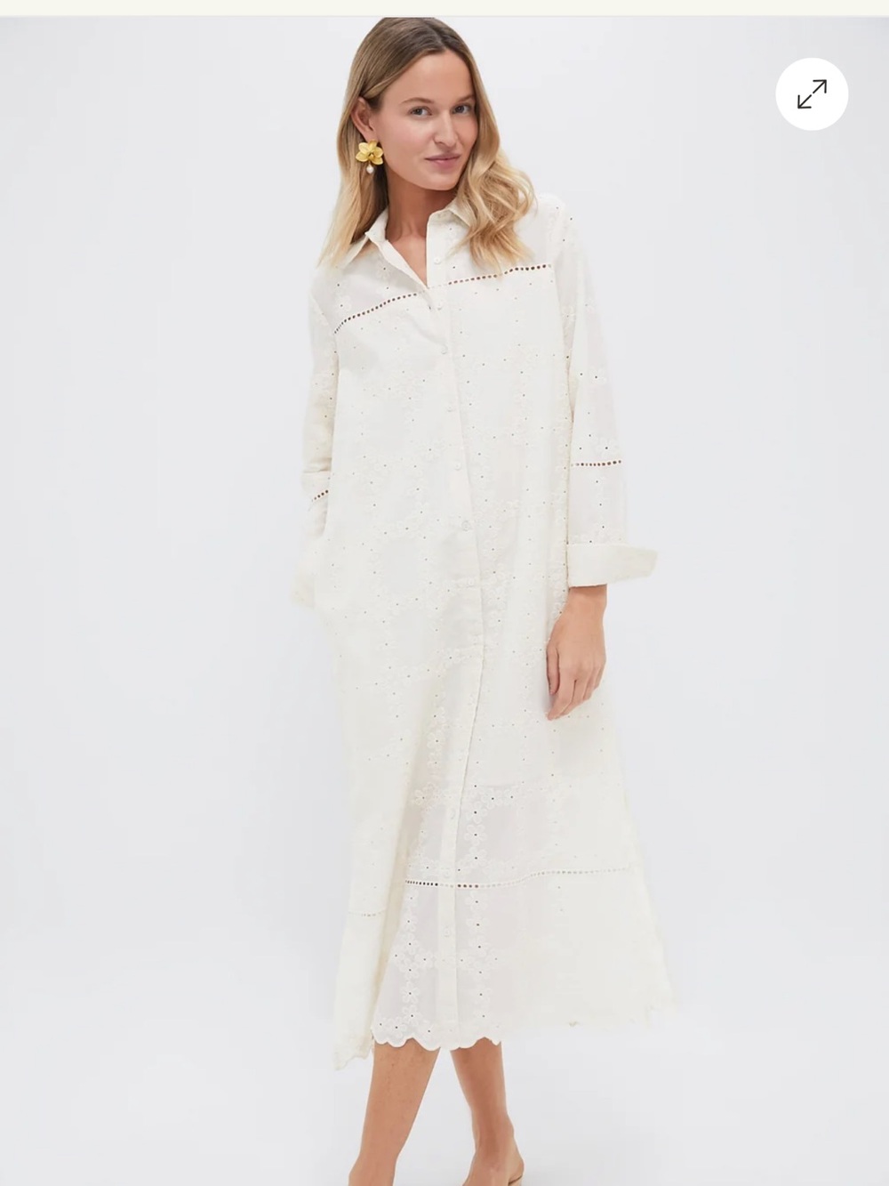 Pomander Place ivory Eyelet Cotton Maxi Shirt Dress
